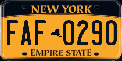 NY license plate FAF0290