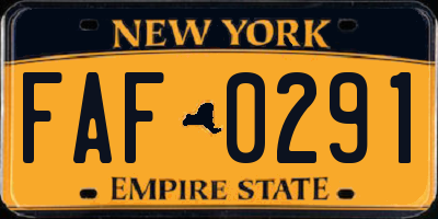 NY license plate FAF0291