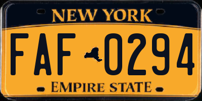 NY license plate FAF0294