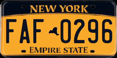 NY license plate FAF0296