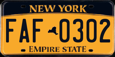 NY license plate FAF0302