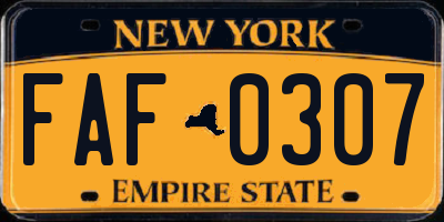 NY license plate FAF0307