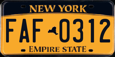 NY license plate FAF0312