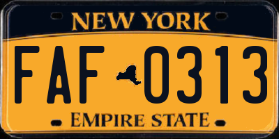 NY license plate FAF0313