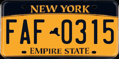 NY license plate FAF0315