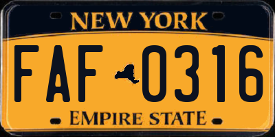 NY license plate FAF0316