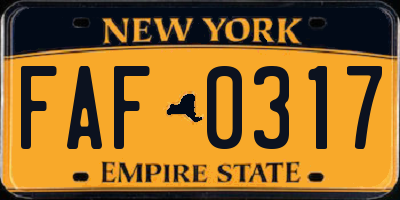 NY license plate FAF0317