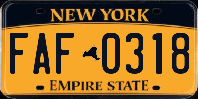 NY license plate FAF0318