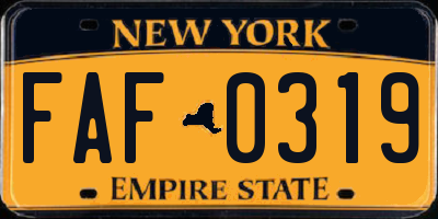 NY license plate FAF0319