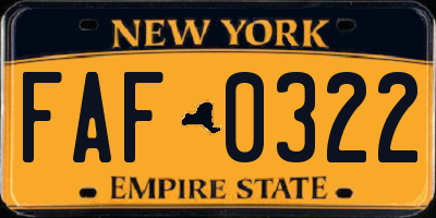 NY license plate FAF0322