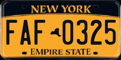 NY license plate FAF0325