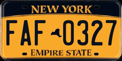 NY license plate FAF0327