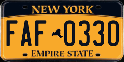 NY license plate FAF0330