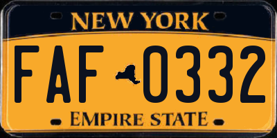 NY license plate FAF0332