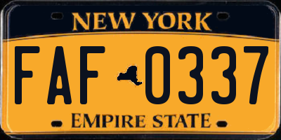 NY license plate FAF0337