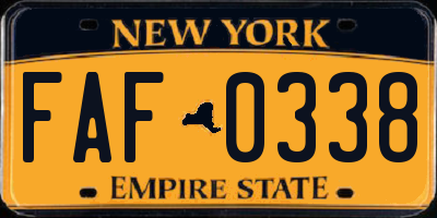 NY license plate FAF0338