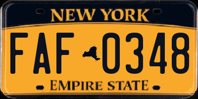 NY license plate FAF0348