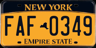 NY license plate FAF0349