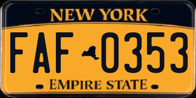 NY license plate FAF0353