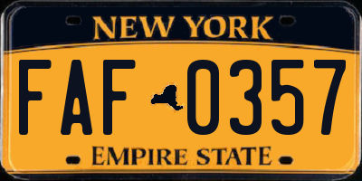 NY license plate FAF0357