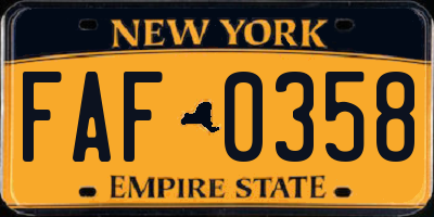 NY license plate FAF0358