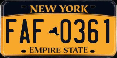 NY license plate FAF0361