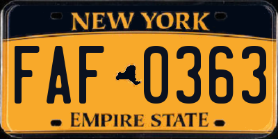 NY license plate FAF0363