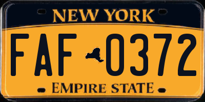 NY license plate FAF0372