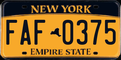 NY license plate FAF0375