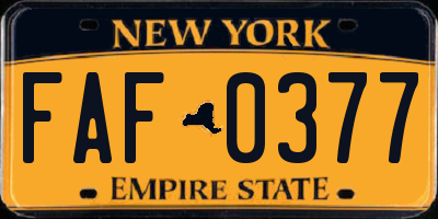 NY license plate FAF0377