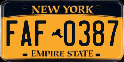 NY license plate FAF0387