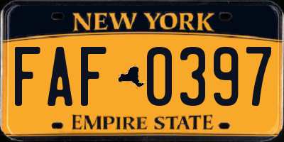 NY license plate FAF0397