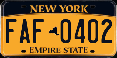 NY license plate FAF0402