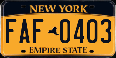 NY license plate FAF0403