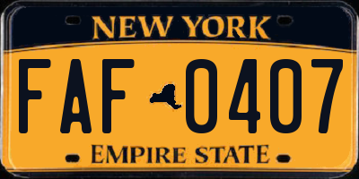 NY license plate FAF0407