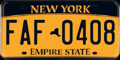 NY license plate FAF0408