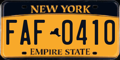 NY license plate FAF0410