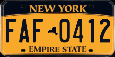 NY license plate FAF0412