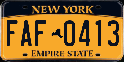 NY license plate FAF0413