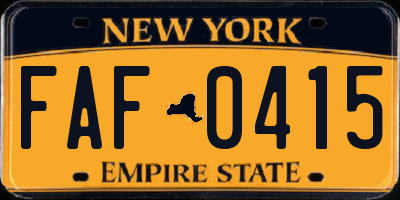 NY license plate FAF0415