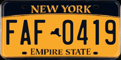 NY license plate FAF0419