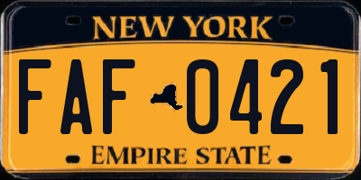 NY license plate FAF0421