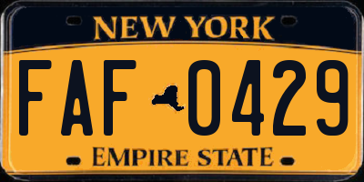 NY license plate FAF0429