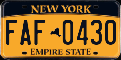 NY license plate FAF0430