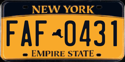 NY license plate FAF0431