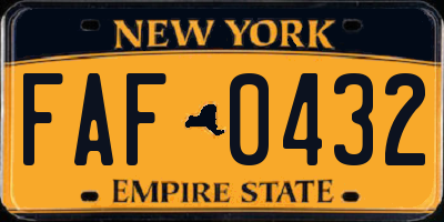 NY license plate FAF0432