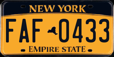 NY license plate FAF0433