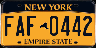 NY license plate FAF0442