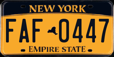 NY license plate FAF0447