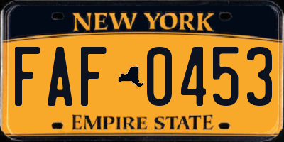 NY license plate FAF0453